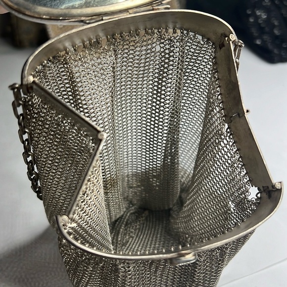 Antique Sterling Silver 925 Chain Mesh Expandable Top Snap Mirror Bag Super Rare - Picture 10 of 16